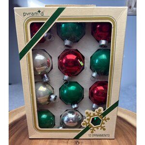 Vintage 2" Pyramid Christmas Ornaments Set of 12